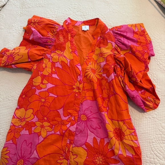 J Marie Floral Midi Dress ruffle sleeves cottage core Orange & Pink Retro Y2K✨ - Picture 8 of 12